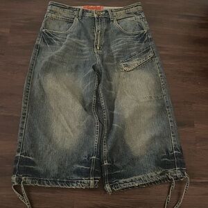 Roadblock long Denim Cargo Shorts Jorts 32 waist